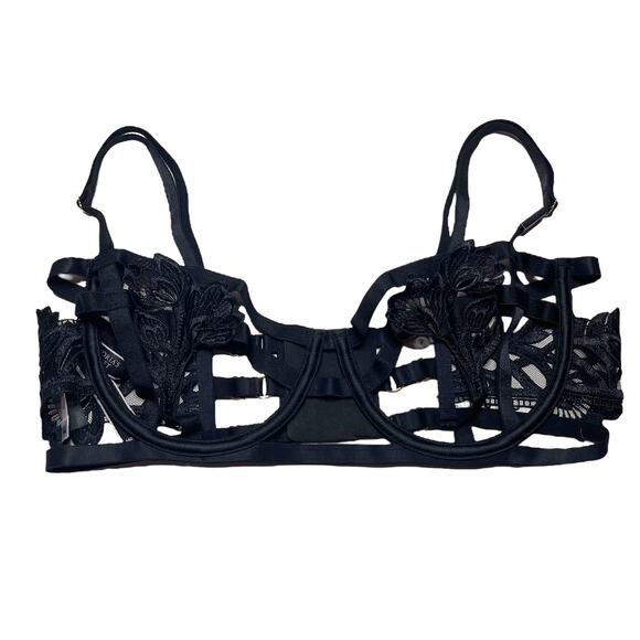 Victoria’s Secret Strappy Floral Embroidered Caged Open Cup Balconette Bra 34D